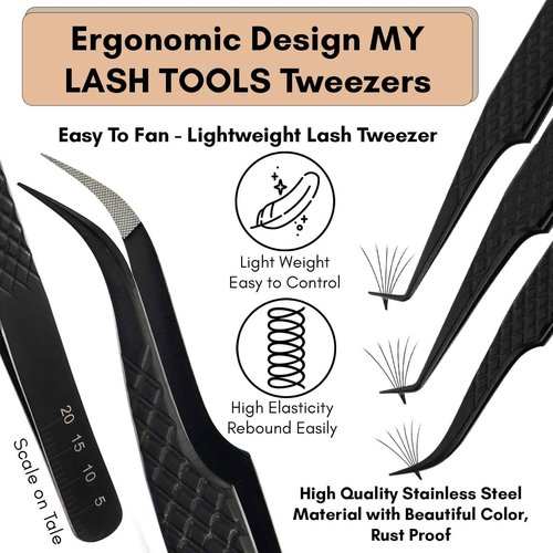 Fiber Tip Lash Tweezers Set for Eyelash Extensions – Curved Classic, Mega 90 Degree Boot, 45 Degree Angle & Isolation Tweezer, Stainless Steel Precision, Non Slip Professional Application Kit
