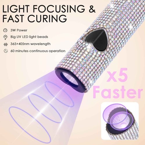 Linssy 10W Handheld UV Light for Gel Nails Mini Nail Lamp with USB Rechargeable Flash Cure Lamp, 3D Nail Art & Home Use (Diamond)