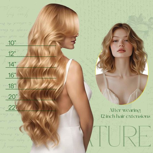 RUNATURE Blonde Clip in Hair Extensions Real Human Hair, Short Hair Extensions Clip Ins, Remy Human Hair Clip in Extensions, Natural Looking, 10 Inch 80g 7pcs #16P24 Golden Blonde Highlight