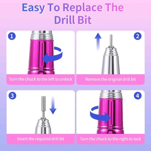 Electric Nail Drill Professional - 45000 RPM Cordless Nail Drill with Rechargeable Stand, Electric Nail File with Nail Lamp, Portable Nail Drills for Acrylic Gel Polishing Removing, Home & Salon Use