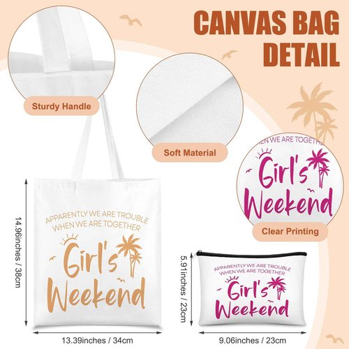 Paterr 8 Pcs Christmas Girls Weekend Gifts for Women 4 Girls Trip Makeup Bag 4 Weekend Tote Bag Friend Trip Gifts Vacation Bestie Friendship Favors Summer Cosmetic Zipper Goodie Pouch(Classic Color)