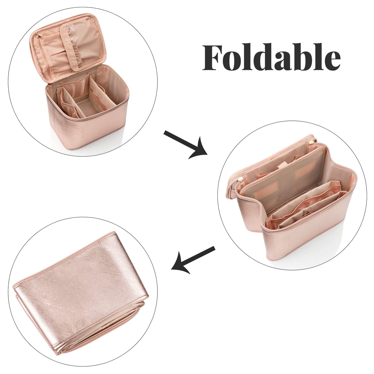 OCHEAL Makeup Bag, Large Travel Makeup Bag Cosmetic Bags for Women Traveling Washable Make Up Bag Organizer Case -Large Rose Gold