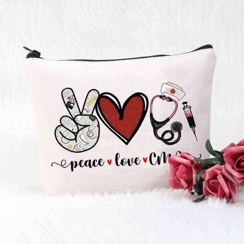 POFULL CMA Certified Medical Assistant Cosmetic Bag - Peace Love CMA Appreciation Gift