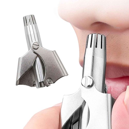 Erbe Stainless Steel Portable 6-Teeth Manual Nose Hair Trimmer for Men, No Batteries Required, Safe & Painless, Includes Drawstring Bag and Brush