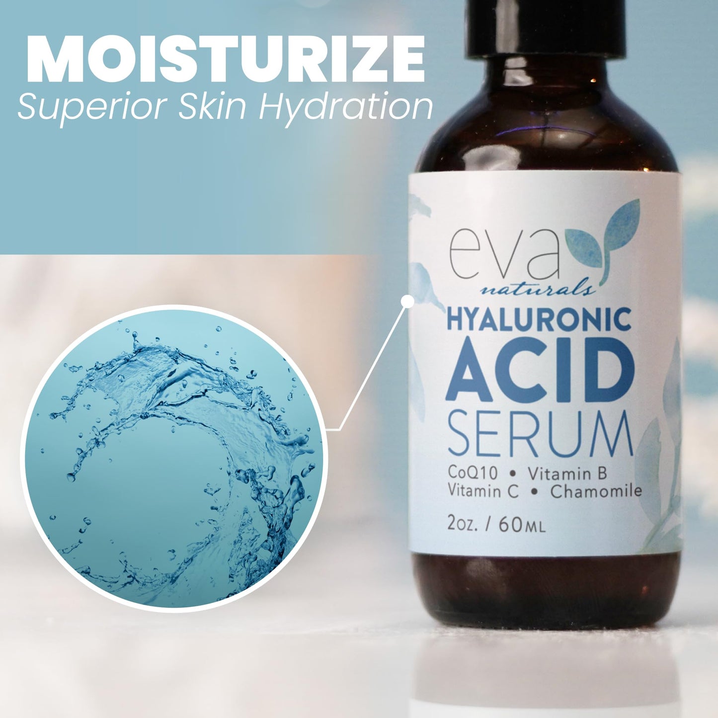 Eva Naturals Pure Hyaluronic Acid Serum For Face - Anti Aging Facial Serum Formula For Wrinkles - Hydrating Serum for Face and Dry Skin - Pairs with Vitamin C Serum & Retinol Serum (2 Oz) (2 Pack)