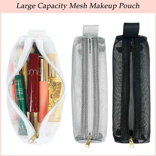 JOINDO Mesh Makeup Brush Bag, 3Pcs Mesh Cosmetic Bag, Portable Travel Cosmetic Pouches for Makeup Brushes, Small Items, and Purse Organization，Pencil Pouch