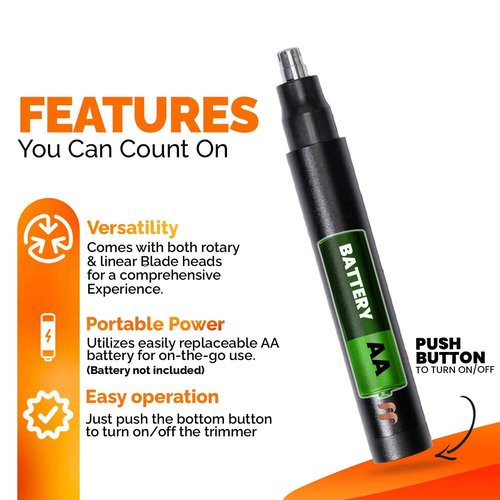 Brio Nose Hair Trimmer for Men & Women, Comfortable Eyebrow Trimmer with Sleek Design, Ear Hair Trimmer Equipped with a 2 - Edge Rotary & Linear Blade