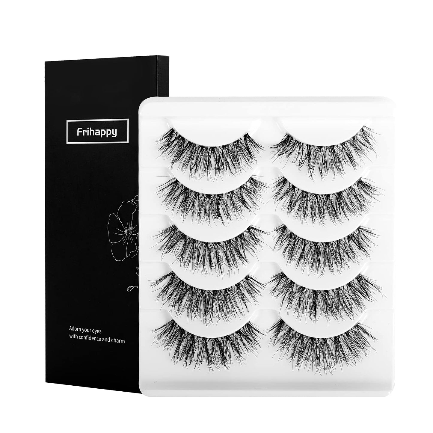 Lashes Eyelashes Lashes Wispy False Eyelashes Natural Eyelashes Mink Lashes 5 Pairs Frihappy Lashes DM5, with a pair of Half Lashes as Gift