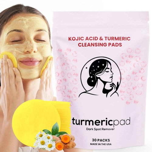 Turmeric Kojic Acid Cleansing Pads, 30 Count | Soothing Chamomile | Nourishing & Brightening, Oil Control & Even Skin Tone for All Skin Types