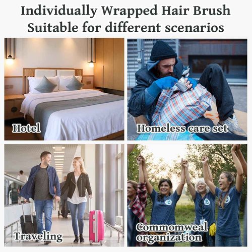 Bulk Hair Brushes 100 PCS Individually Wrapped Hair Brush Bulk, Disposable Hair Brushes Homeless Supplies Bulk Suitable for Charity Donation,Hotel,Shelter,Home(Black)