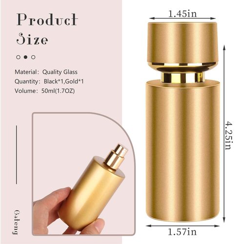 Gsteng 2pcs 50ml Glass Spray Bottle for Perfume,Refillable Travel Perfume Atomizer Bottles,Black&Gold Portable Cologne Atomizer Empty Bottle.(Black&Gold)