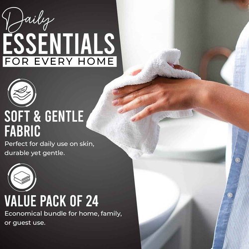 DAN RIVER 100% Cotton Wash Cloths 24 Pack [12x12] Soft & Absorbent wash Cloths for Body, Gym, Hotels & Spa Perfect for Everyday Use Fingertip Towels, Black