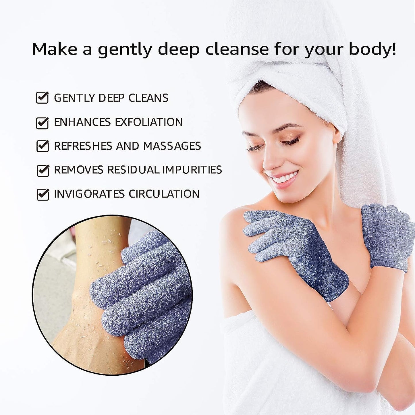 Evridwear Exfoliating Dual Texture Bath Gloves for Shower, Spa, Massage and Body Scrubs, Dead Skin Cell Remover, Gloves with Hanging Loop (1 Pair Heavy Glove)