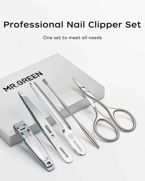 MR.GREEN Nail Clippers, 5PCS Nail Clipper Set with Ultra-Thin Fingernail Clippers,Nail File, Tweezers, Scissors, Professional Manicure Set for Men and Women, Nail Cutter with Leather Case (Blue)