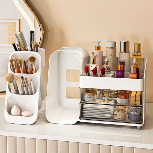 Makeup Organizer with Drawers for Vanity,Spacious Cosmetic Display Case,Perfect Storage Solution for Your Beauty Essential (White)