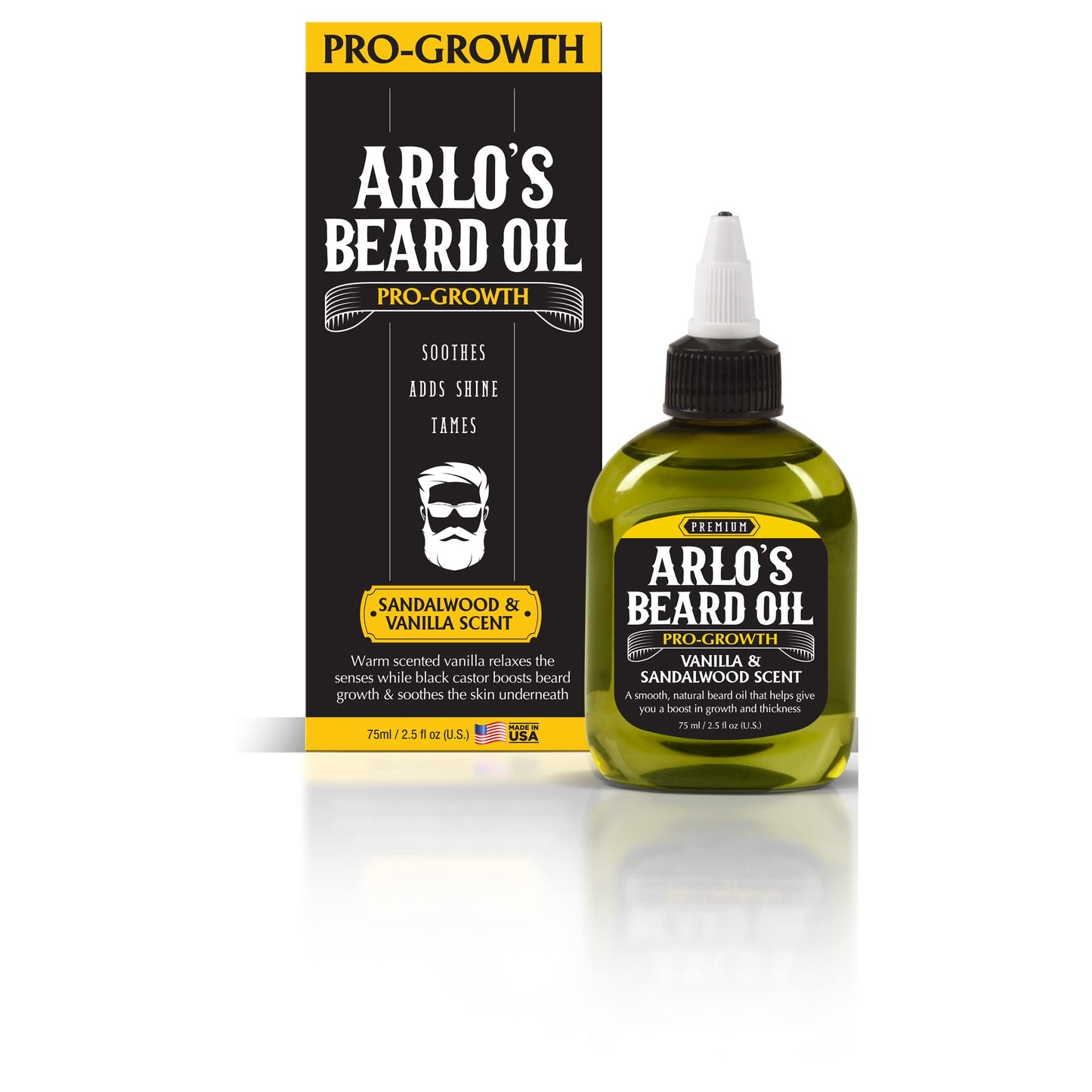 Arlo's Pro Growth Beard Oil - Vanilla Sandalwood 2.5 oz. - Promotes Beard Hair Growth