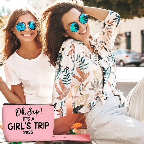 4 Pcs Girl Trip 2025 Makeup Bag Funny Girls Trip Gifts Favors Girls Weekend Gifts Weekender Bag Summer Vacation Birthday Christmas Cosmetic Bag Bachelorette Party Friendship Gifts for Women BFF Friend
