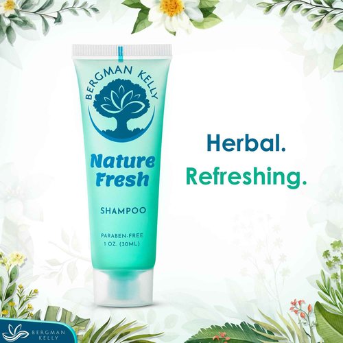 BERGMAN KELLY - Travel Size Hotel Shampoo - 1 fl oz, 100 PK, Nature Fresh - Delight Your Guests with Revitalizing & Refreshing Hair Cleanser for Guest Hospitality - Mini & Small Size Shampoo Bulk