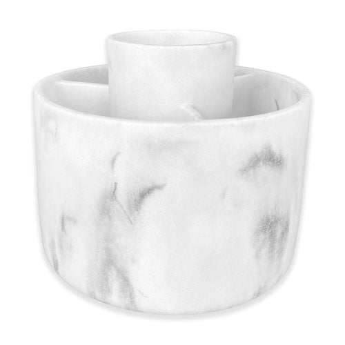 360° Rotate Makeup Brush Holder Organizer, Cosmetic Tool Storage Organizer, Cosmetic Display Case, Bathroom Toothbrush Holder, Office Desktop Storage Orgainzer, 4 Slot Resin White Marble, Smooth Spin