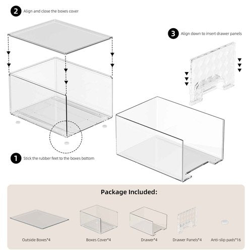 Delamu 4 Pack Stackable Storage Drawers, Makeup Skincare Holder Vanity Storage Organizer, Plastic Drawers For Vanity Desk, Undersink, Kitchen Cabinet, Pantry, Clear, Ideal Christmas Gifts for Girls