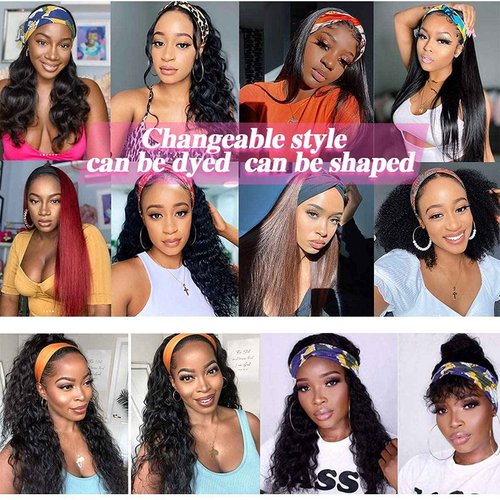 Rebasar Headband Wigs Human Hair 10 Inch Glueless Short Curly Headband Wigs for Black Women Human Hair None Lace Front Wear and Go Wigs Natural Black