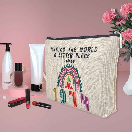 51st Birthday Gifts for Her, Funny 1974 51st Birthday Decorations Makeup Bag, Anniversary 51 Old Year Gift Ideas for Women, Wife, Sister, Mom, Aunt, Cool Cosmetic Travel Bag for Mothers Day, Christmas