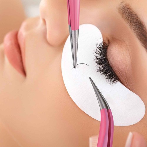 Hotop 2 Pieces Straight and Curved Tip Tweezers Eyelash Extension Tweezers, Stainless Steel False Lash Application Tools (Pink)