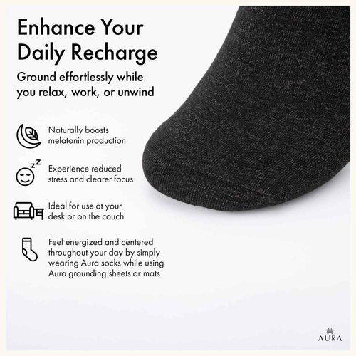 Aura™ Luxury Grounding Socks for Feet - 25% Pure Silver Grounding Socks for Women & Men - Black, Size Medium