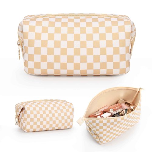 NAONAYA Makeup Travel Bag,Cosmetics Organizer Toiletry Bag,Large Capacity Waterproof Portable Lightweight Makeup Case Gifts for Women and Girls,Neoprene Checkered