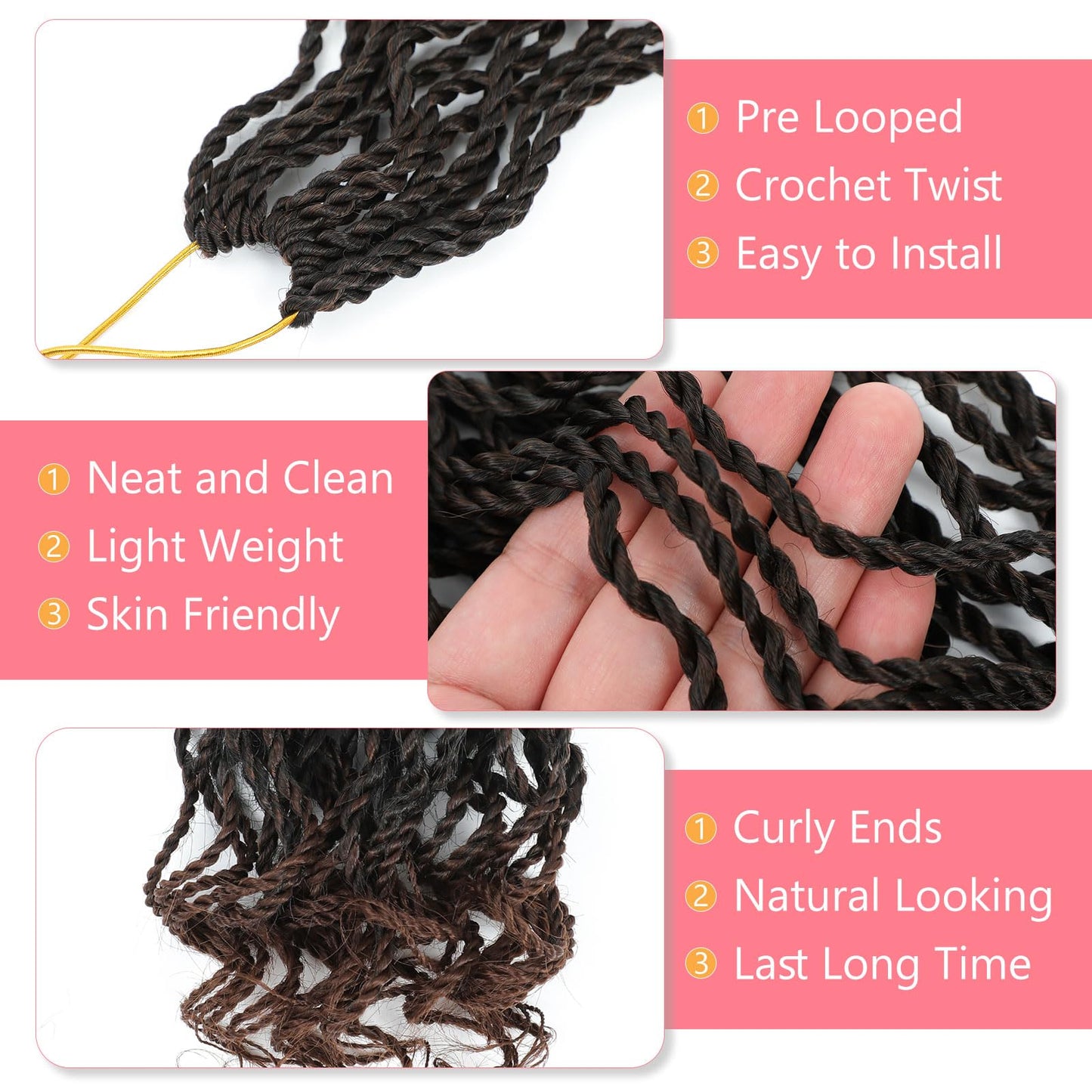 Wavy Senegalese Twist Crochet Hair For Black Women 8 Inch 10 Packs Senegalese Twist Braiding Hair Crochet Twists Pre Looped Twist Crochet Hair Curly Crochet Twist Hair With Curly Ends(1B/30)