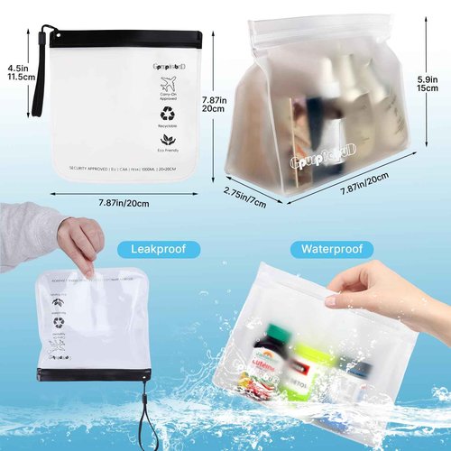 Gpurplebud TSA Approved Toiletry Bags 6 Pack - Quart Size Clear Leakproof Travel Zipper Bag For Liquids Toiletries Traveling Trips Vacations Packing Storage For Women & Men