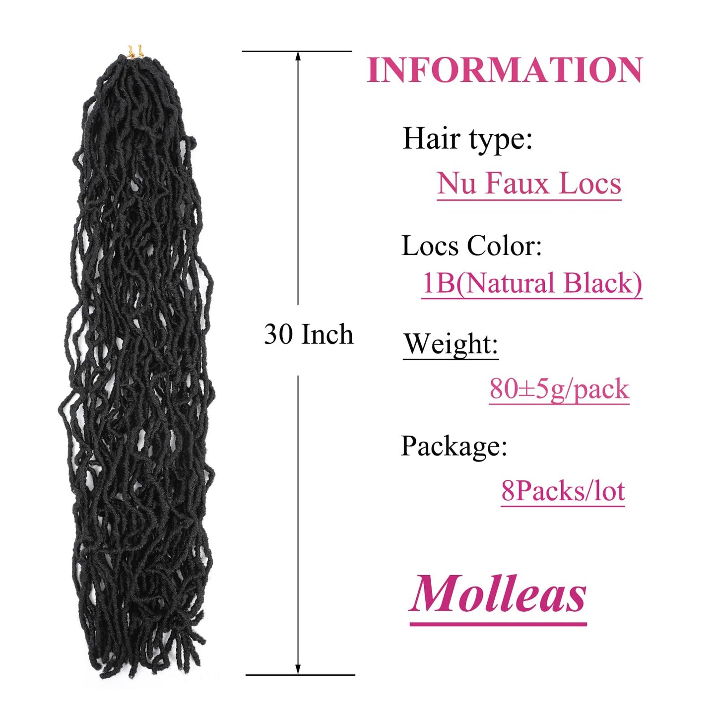 Soft Locs 30 Inch Faux Locs Crochet Hair 8 Packs New Soft Locs Crochet Hair Pre Looped Goddess Locs Crochet Hair crochet locs for Black Women Synthetic Hair Extensions(30 Inch (Pack of 8), 1B#)