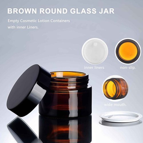 4pcs 1oz 30ml Empty Amber Glass Jar Cream Travel Size Lotion Jars Cosmetic Containers Dispensers with Plastic Black Lid
