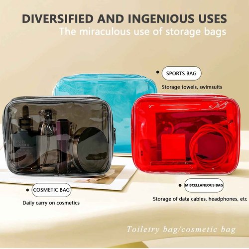 Neon Clear Pouch Small Makeup Bag, 7"x2.3"x4.7" Size TSA Approved Toiletry Bag, PVC Travel Bags for Toiletries, Clear Cosmetic Bag for Women and Men Small (black+clear+red+blue+dark red)