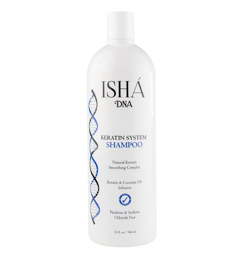 ISHA DNA Keratin Treatment System Shampoo - Sulfate and Parabens Free - For Keratin-Treated and All Hair Types - Coconut Oil Infused (32 Fl oz.)