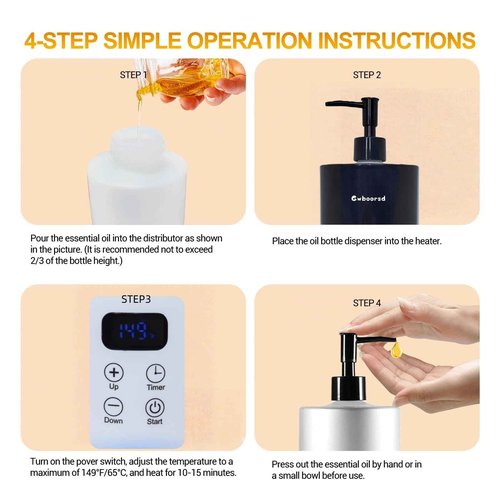 Massage Oil Warmer heater,oil warmer for massage,lotion Warmer for Spa,Salon and Barber Shops,with 2 Oil Bottle Dispenser,1 White funnel,Atmosphere lights,Temperature control,Time delay start,Black