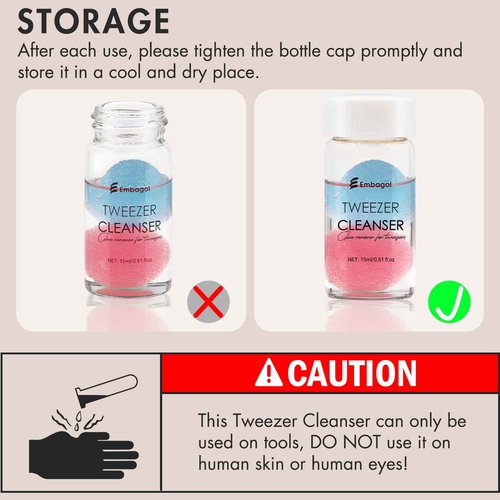 Embagol 2 Bottles Tweezer Cleanser for Eyelash Extensions Tweezers Glue Remover Liquid for Lash Tools with 2 Spongeballs(2 Bottles Cleanser)