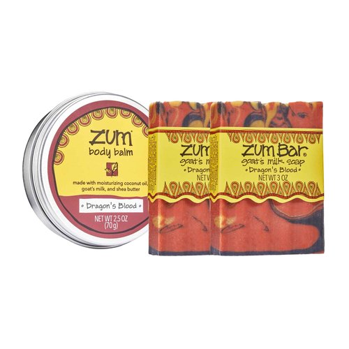Indigo Wild Zum Bundle – Goat’s Milk Soap Bars & Zum Rub Moisturizer – Dragon's Blood Scent – 2 Soap Bars (3 oz) & 1 Rub (2.5 oz)