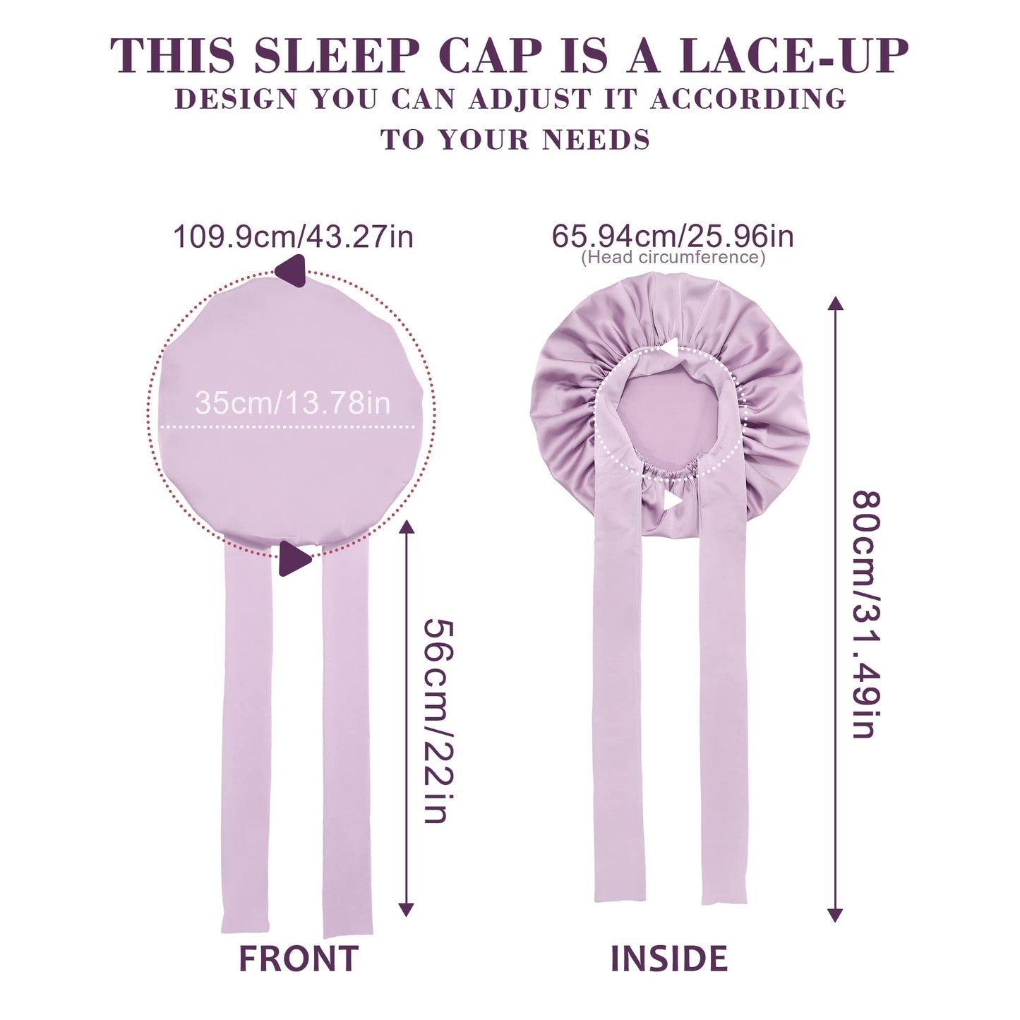 HAIMEIKANG Satin Bonnet for Women Silk Hair Bonnets for Sleeping Large Bonnets with Tie Band Night Cap Sleep Cap for Women Curly Night Cap(Purple)