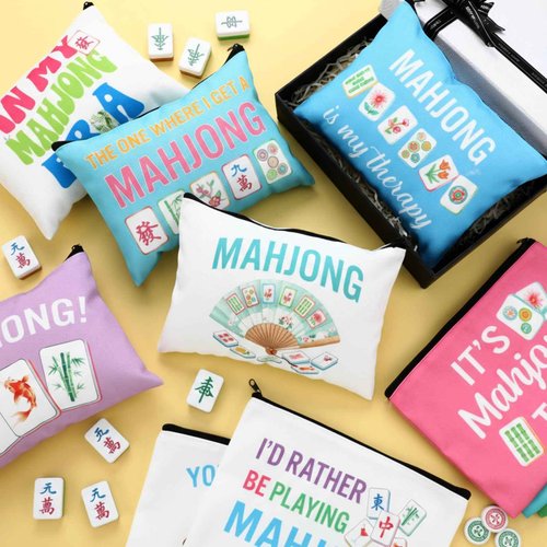 SilTriangle 16 Pcs Mahjong Cosmetic Bag Gifts for Women Mahjong Makeup Bag Mah Jong Zippered Pouch for Lover Player Friend Mom Grandma Lucky Birthday Christmas New Year Gift (Novel Styles)