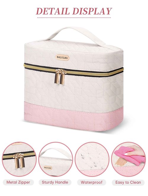 BALULHG Portable Capacity Travel Makeup Bag Organizer,Beige Cosmetic Waterproof Bags