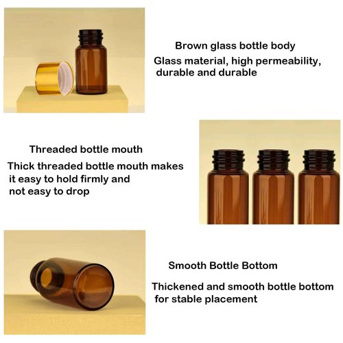 Beth Ada 50Pcs 5ml Amber Mini Essential Oil Bottles Sample Bottles with Orifice Reducers and Gold Caps,3/5ml Amber Glass Bottles Vials,for Perfume Aromatherapy Cosmetic Oils Container