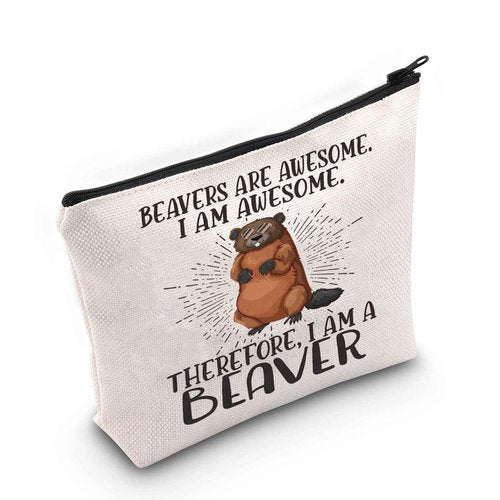LEVLO Beaver Cosmetic Makeup Bag Beaver Lover Gift Beavers Are Awesome Makeup Zipper Pouch Bag For Beaver Fans (Beavers Are Awesome)