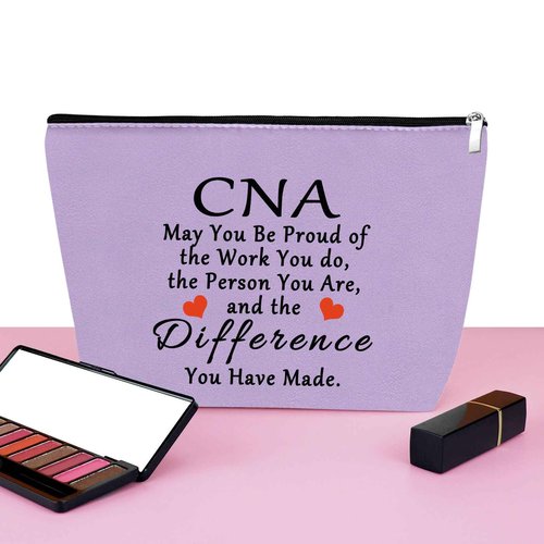 CNA Gift Certified Nursing Assistant Gifts Makeup Bag Gifts for CNA Medical Nurse Appreciation Gift for Women CNA Week Gifts Thank You Gift Retirement Birthday Gift Cosmetic Bag Zipper Pouch（Purple）