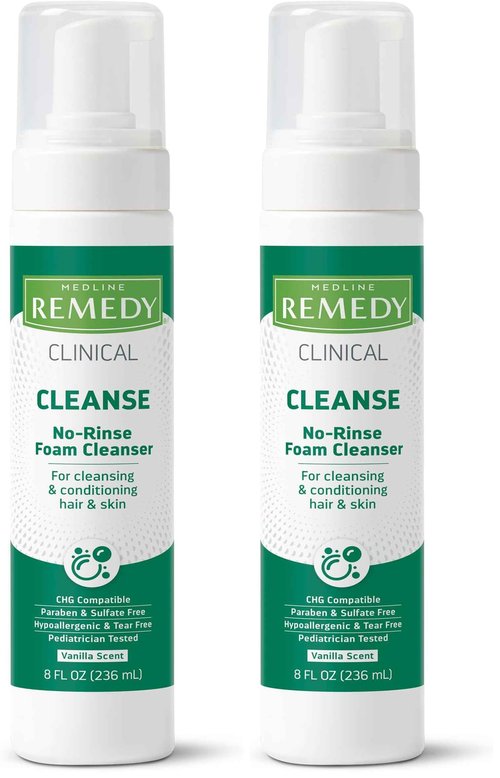 Medline Remedy Phytoplex Hydrating Cleansing Foam, No-Rinse Body Wash and Shampoo, Paraben and Sulfate-Free, 8 fl oz (Pack of 2)