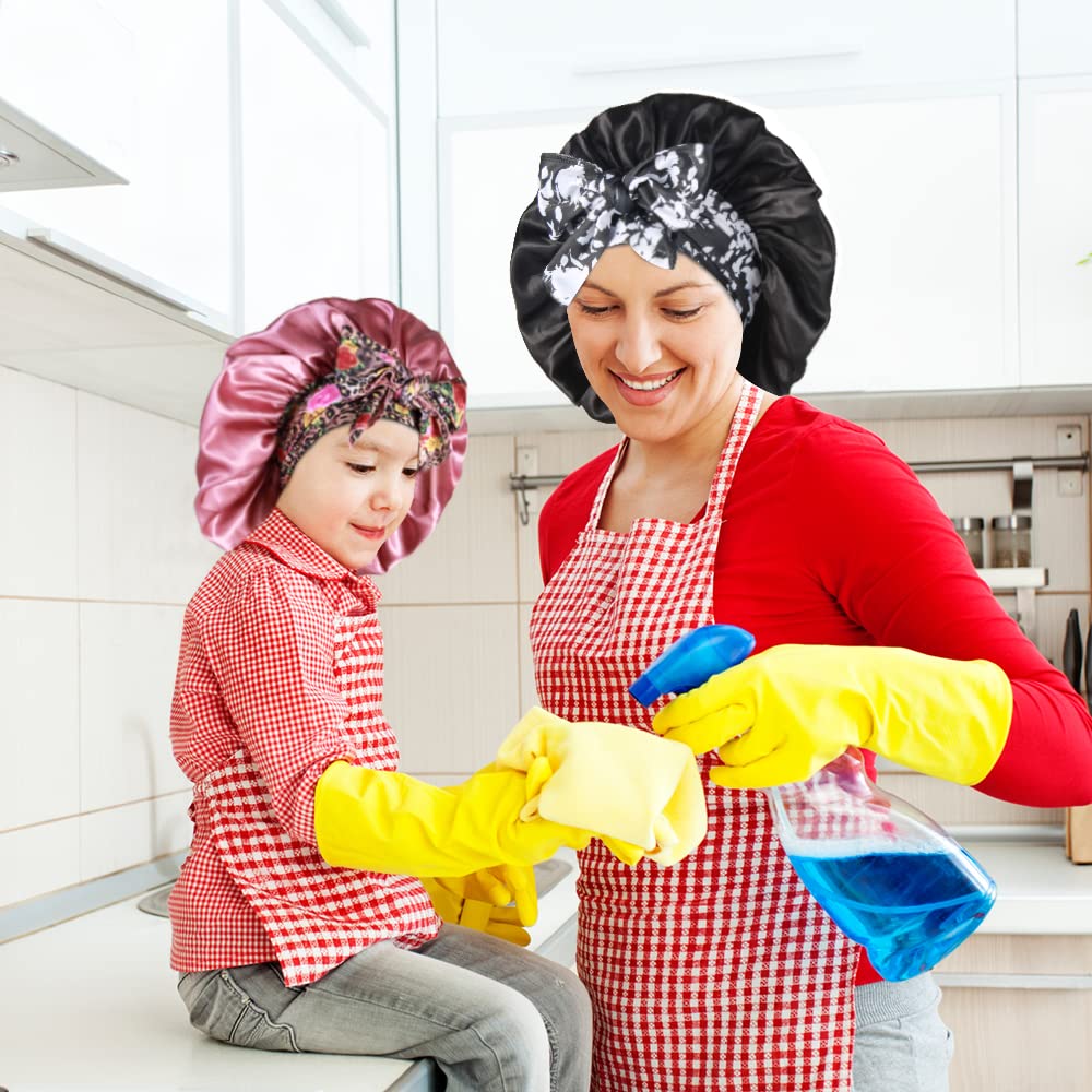 2pcs Large Silky bonnets with tie band Braid Bonnet, Satin Bonnet for Sleeping Curly Hair, A