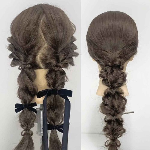 Mannequin Head with Hair 26“-28” Styling Training Manikin Cosmetology Doll Head Human Hair Blend and Free Clamp Holder (4#2)