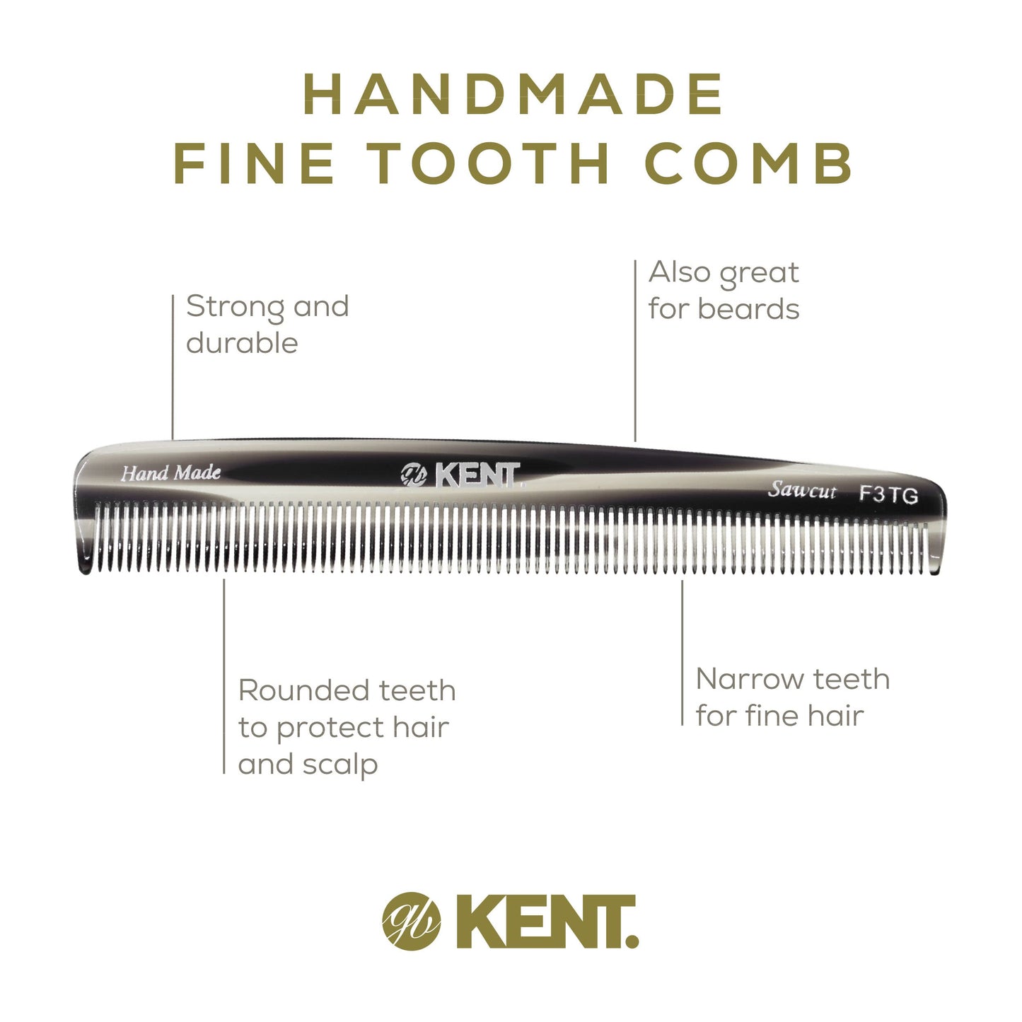 Kent F3T Fine Tooth Comb for Hair Care - Parting Comb and Combs for Men and Combs for Women - Dandruff Hair Comb, Kent Mens Combs for Hair Fine Teeth Comb Hair Comb Fine, Men Comb Comb for Women