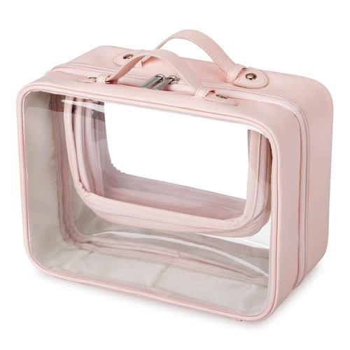 GRANNY SAYS TSA Approved Toiletry Bag, Clear Makeup Bag, Travel Toiletry Bag for Women, Leather Travel Cosmetic Bag, Portable PVC Waterproof Bag, Large Makeup Organizer, Pink