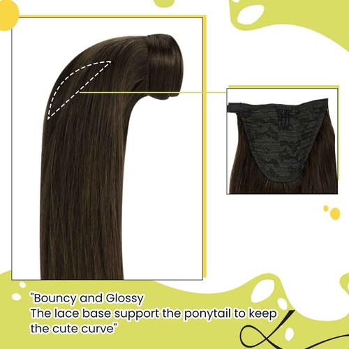 RUNATURE Hair Ponytail Extension Short Human Hair Extensions Ponytail #4 Brown Thick Wrap Ponytail Hair Extensions with Clips Straight Real Hair Pony Tail Extensions Silky 14 Inch 70g